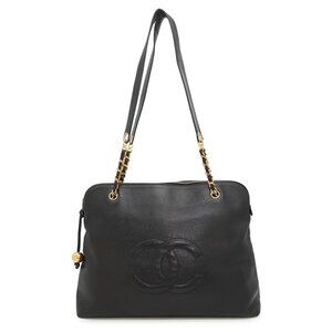 CHANEL Black Caviar Leather Logo Tote Bag